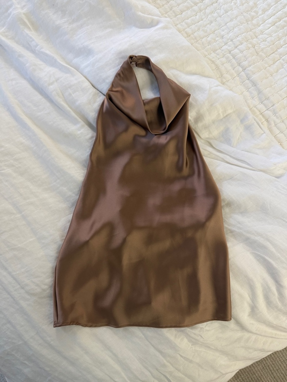 Zara Satin Halter Tank Top in Muted Brown